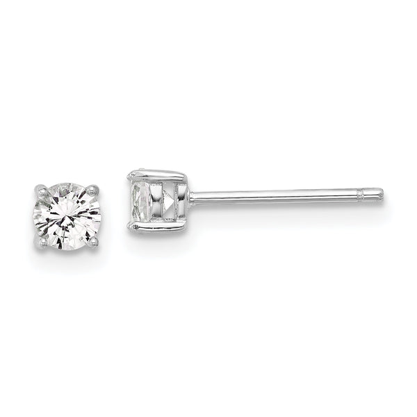 Sterling Silver RH-plated 4mm Created White Sapphire Stud Earrings