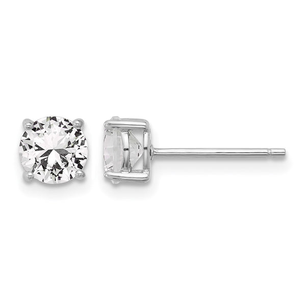 Sterling Silver RH-plated 6mm Created White Sapphire Stud Earrings - Birthstone Company