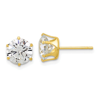 Sterling Silver Gold-tone Polished 8mm CZ Post Stud Earrings