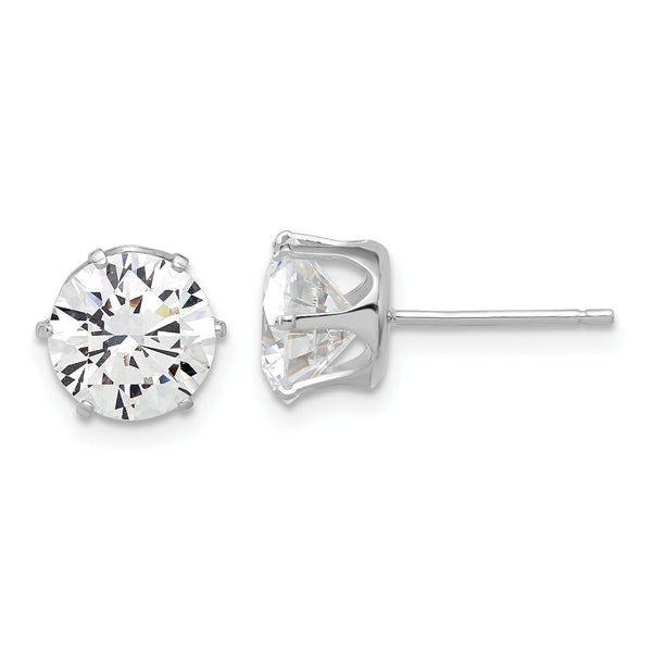 Sterling Silver Rhodium-plated Polished 8mm CZ Post Stud Earrings