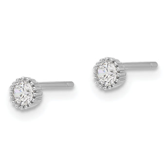 Sterling Silver Rhod-plated 3mm CZ Grooved Bezel Post Stud Earrings