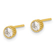 Sterling Silver Gold-tone 4mm CZ Grooved Bezel Post Stud Earrings