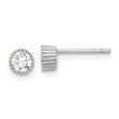 Sterling Silver Rhod-plated 4mm CZ Grooved Bezel Post Stud Earrings