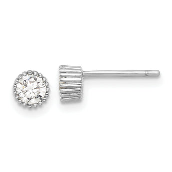 Sterling Silver Rhod-plated 4mm CZ Grooved Bezel Post Stud Earrings