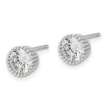 Sterling Silver Rhod-plated 6mm CZ Grooved Bezel Post Stud Earrings