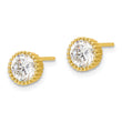 Sterling Silver Gold-tone 6mm CZ Grooved Bezel Post Stud Earrings