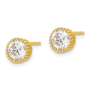 Sterling Silver Gold-tone 6mm CZ Grooved Bezel Post Stud Earrings