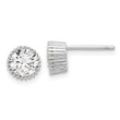 Sterling Silver Rhod-plated 6mm CZ Grooved Bezel Post Stud Earrings
