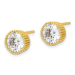 Sterling Silver Gold-tone 8mm CZ Grooved Bezel Post Stud Earrings