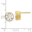 Sterling Silver Gold-tone 8mm CZ Grooved Bezel Post Stud Earrings