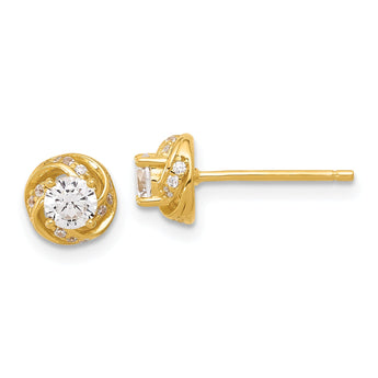 Sterling Silver Gold-tone Polished Swirl CZ Circle Post Earrings