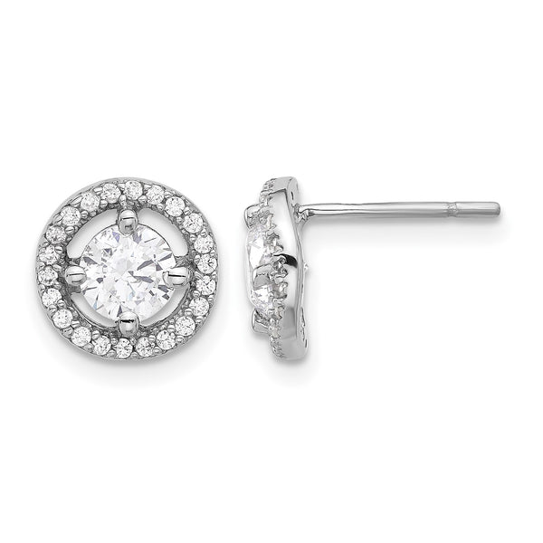 Sterling Silver Rhodium-plated Polished Round CZ Halo Post Earrings - Birthstone Company
