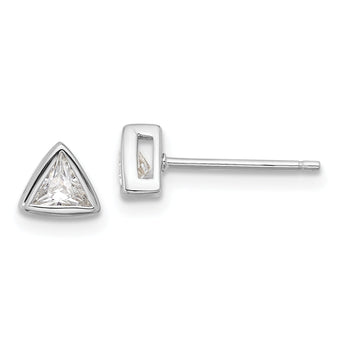 Sterling Silver RH-plated Polished 4mm CZ Triangle Post Stud Earrings