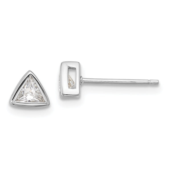 Sterling Silver RH-plated Polished 4mm CZ Triangle Post Stud Earrings