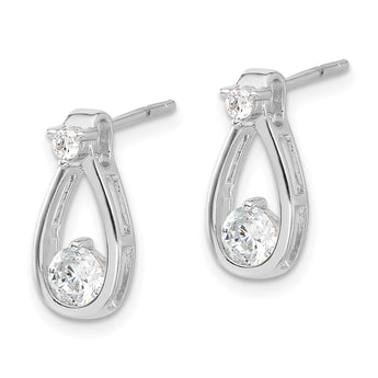 Sterling Silver Rhodium-plated Polished CZ Teardrop Post Earrings
