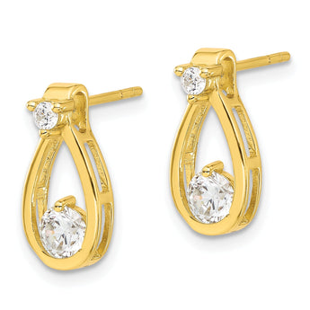 Sterling Silver Gold-tone Polished CZ Teardrop Post Earrings