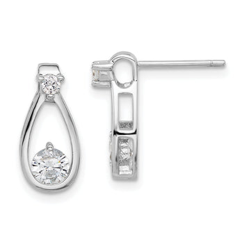 Sterling Silver Rhodium-plated Polished CZ Teardrop Post Earrings