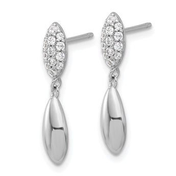 Sterling Silver Rhod-plated Polished CZ Teardrop Post Dangle Earrings