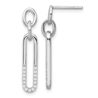 Sterling Silver Rhodium-plated Polished CZ Link Post Dangle Earrings