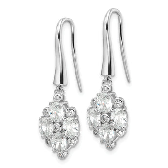 Sterling Silver Rhod-plated Polished Fancy CZ Cluster Dangle Earrings