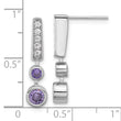 Sterling Silver RH-plated Purple & Clear CZ Post Dangle Earrings