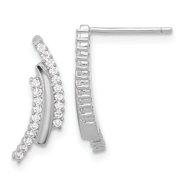 Sterling Silver Rhodium-plated Polished Fancy CZ Drop Post Earrings
