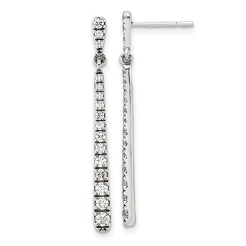 Sterling Silver Polished & Antiqued Graduated CZ Post Dangle Earrings