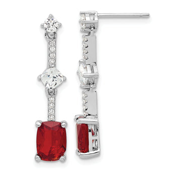 Sterling Silver Rhod-plated Fancy Red & White CZ Post Dangle Earrings