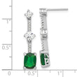 Sterling Silver RH-plated Fancy Green & White CZ Post Dangle Earrings