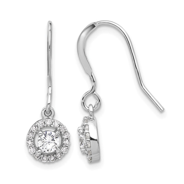 Sterling Silver Rhodium-plated Polished Round CZ Halo Dangle Earrings - Birthstone Company