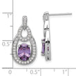 Sterling Silver Rhodium-plated CZ and Purple Zircon Post Dangle