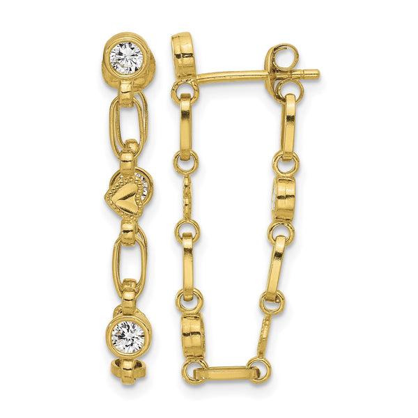 Sterling Silver Gold-tone Bezel CZ with Heart Post Dangle Earrings - Birthstone Company