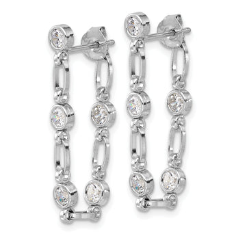 Sterling Silver Rhodium-plated Bezel CZ Post Dangle Earrings