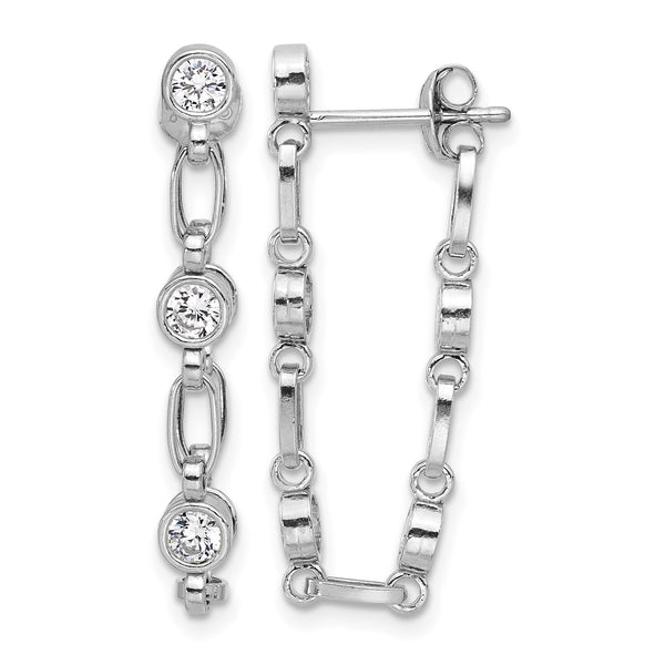 Sterling Silver Rhodium-plated Bezel CZ Post Dangle Earrings - Birthstone Company