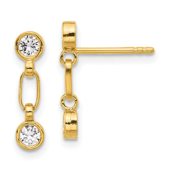 Sterling Silver Gold-tone Bezel  CZ Post Dangle Earrings