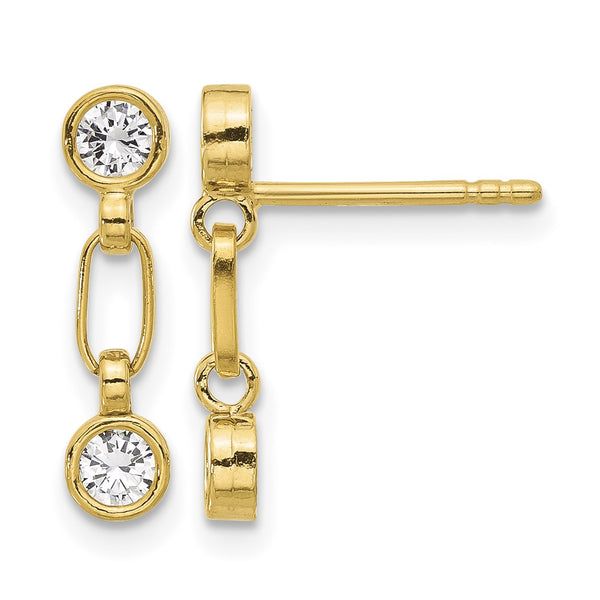 Sterling Silver Gold-tone Bezel  CZ Post Dangle Earrings - Birthstone Company