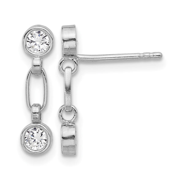 Sterling Silver Rhodium-plated Bezel CZ Post Dangle Earrings - Birthstone Company
