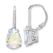 Sterling Silver Rhodium-plated Pear Iridescent CZ Leverback Earrings