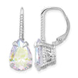 Sterling Silver Rhodium-plated Pear Iridescent CZ Leverback Earrings - Birthstone Company