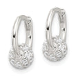 Sterling Silver E-Coating CZ Ball Hinged Hoop Earrings