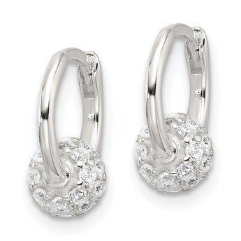 Sterling Silver E-Coating CZ Ball Hinged Hoop Earrings