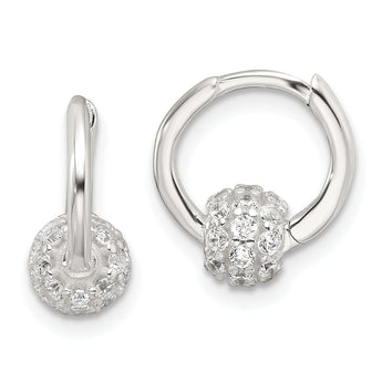 Sterling Silver E-Coating CZ Ball Hinged Hoop Earrings