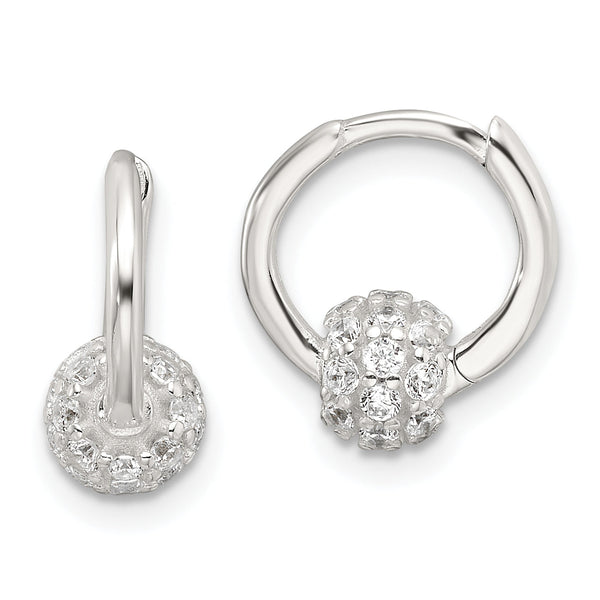 Sterling Silver E-Coating CZ Ball Hinged Hoop Earrings