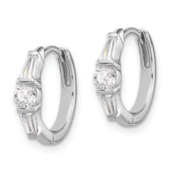 Sterling Silver Rhodium-plated CZ Hinged Hoop Earrings