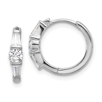 Sterling Silver Rhodium-plated CZ Hinged Hoop Earrings