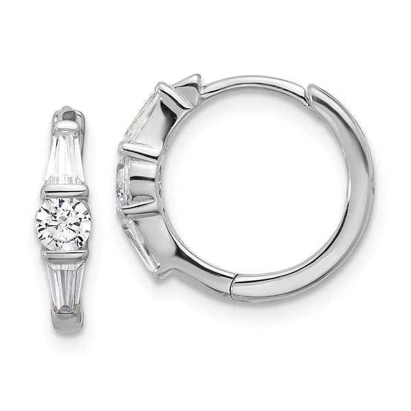 Sterling Silver Rhodium-plated CZ Hinged Hoop Earrings