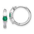 Sterling Silver Rhodium-plated Green/White CZ Hinged Hoop Earrings