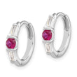 Sterling Silver Rhodium-plated Red/White CZ Hinged Hoop Earrings