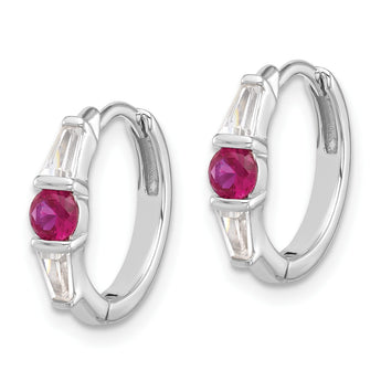 Sterling Silver Rhodium-plated Red/White CZ Hinged Hoop Earrings - Birthstone Company