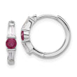 Sterling Silver Rhodium-plated Red/White CZ Hinged Hoop Earrings
